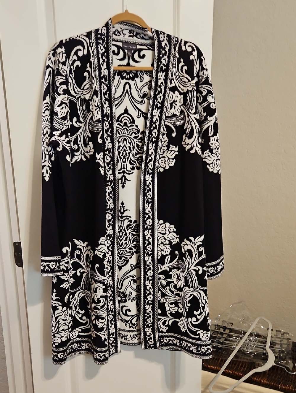 The Limited Black and White Open-Front Cardigan Sweater